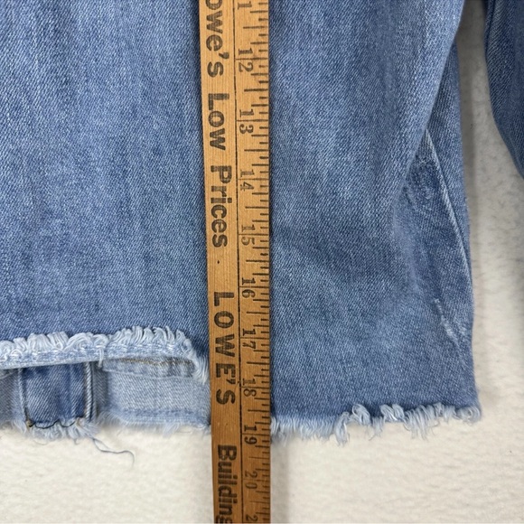 KanCan Los Angeles Size Small Distressed Denim Blue Jean Jacket Raw Hem Buttons - Picture 16 of 16